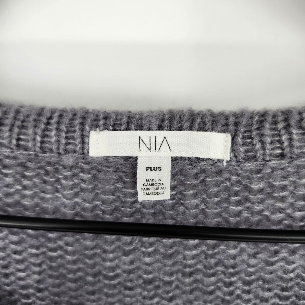 NIA Grey Wool Blend Knit Cardigan Womens Plus Size Scandi Chic Maximalism Boxy - Picture 5 of 8